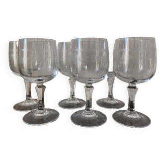 6 crystal wine glasses, engraved decoration