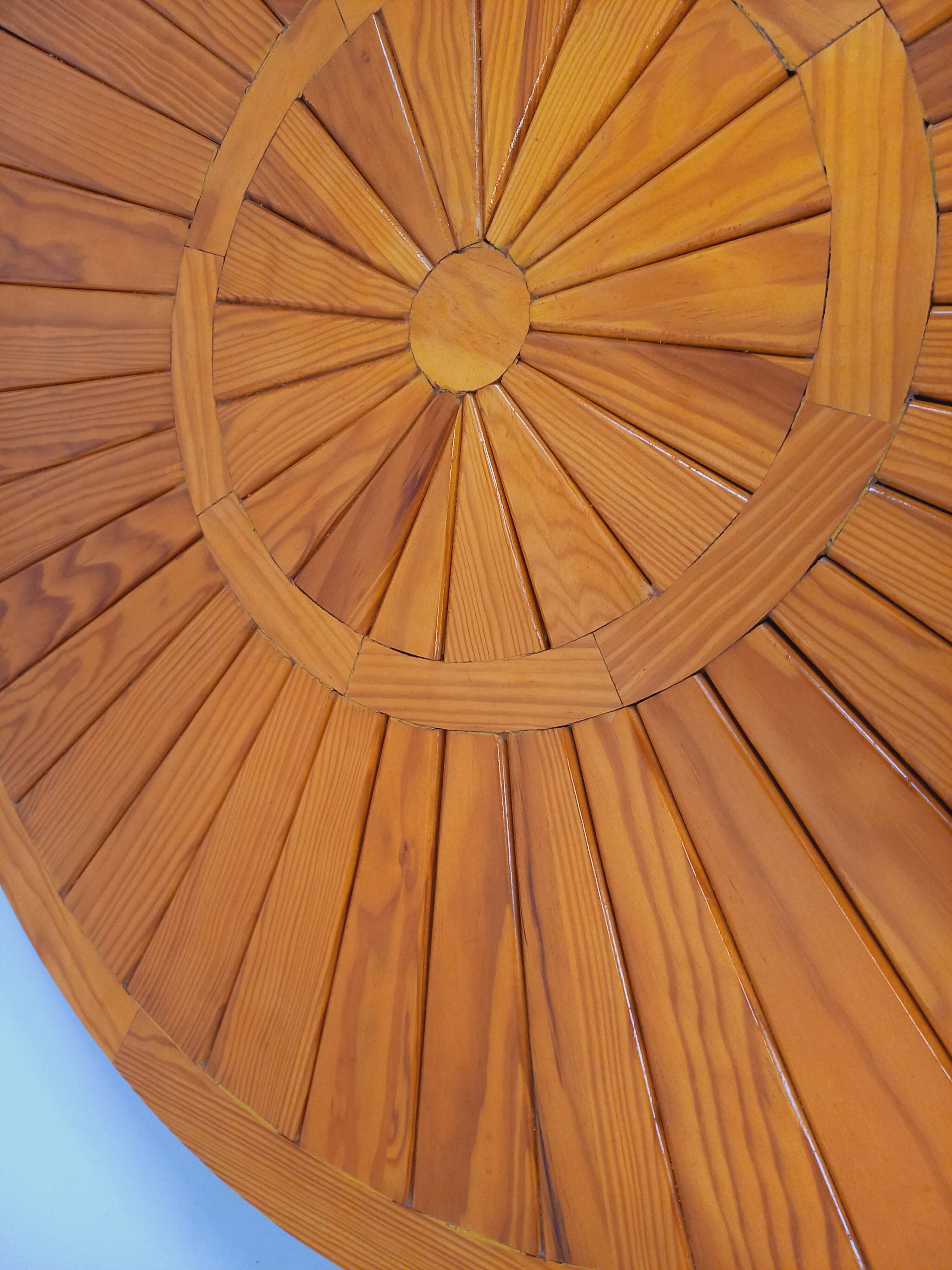 Vintage round pine coffee table from the 70s