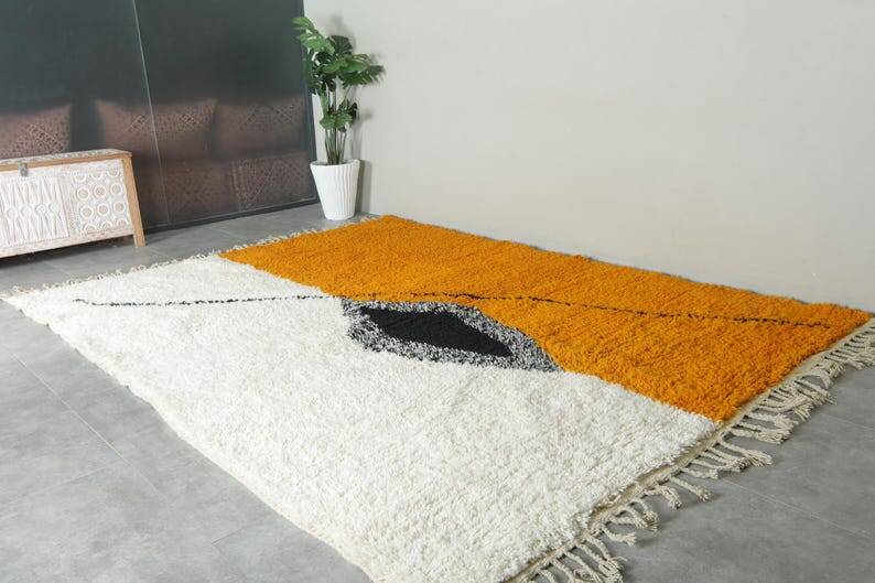 Abstract Moroccan rug, yellow and white, 150/250