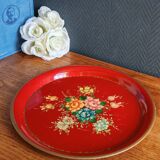 Old Red Plate Signed - Hand-Painted Floral Decoration