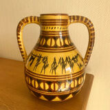 Large vintage ethnic vase with tribal decor