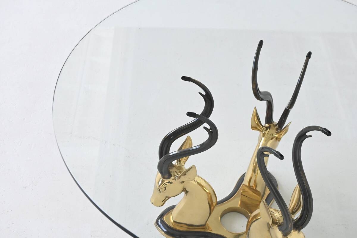 Hollywood Regency style coffee table brass antelope France 1970