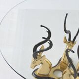 Hollywood Regency style coffee table brass antelope France 1970