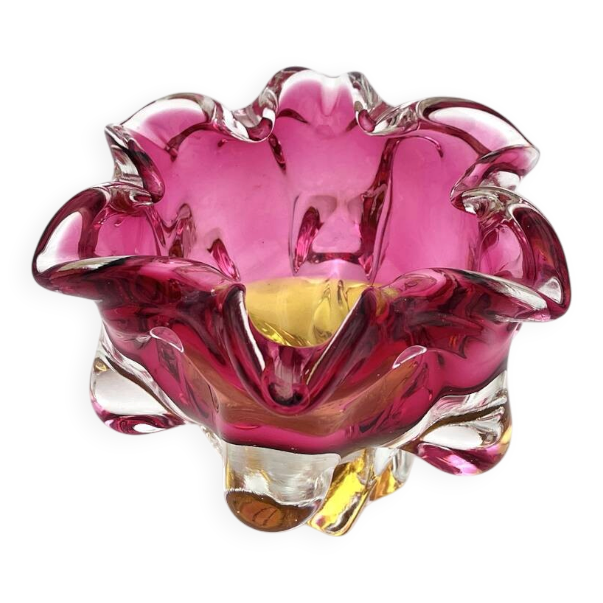 Bowl Ashtray Josef Hospodka Chribska Sommerso Rose 14cm 1.78kg