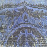 Distressed Turkish Narrow Runner 217 x 65 cm Wool Vintage rug, Over-dyed Blue