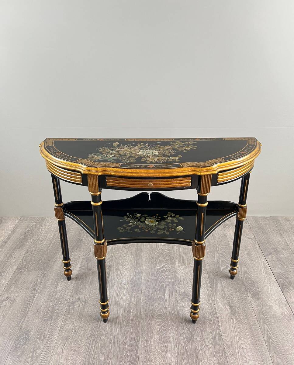 Console Demi-Lune Peinte et Dorée, Style Louis XVI, XXe Siècle