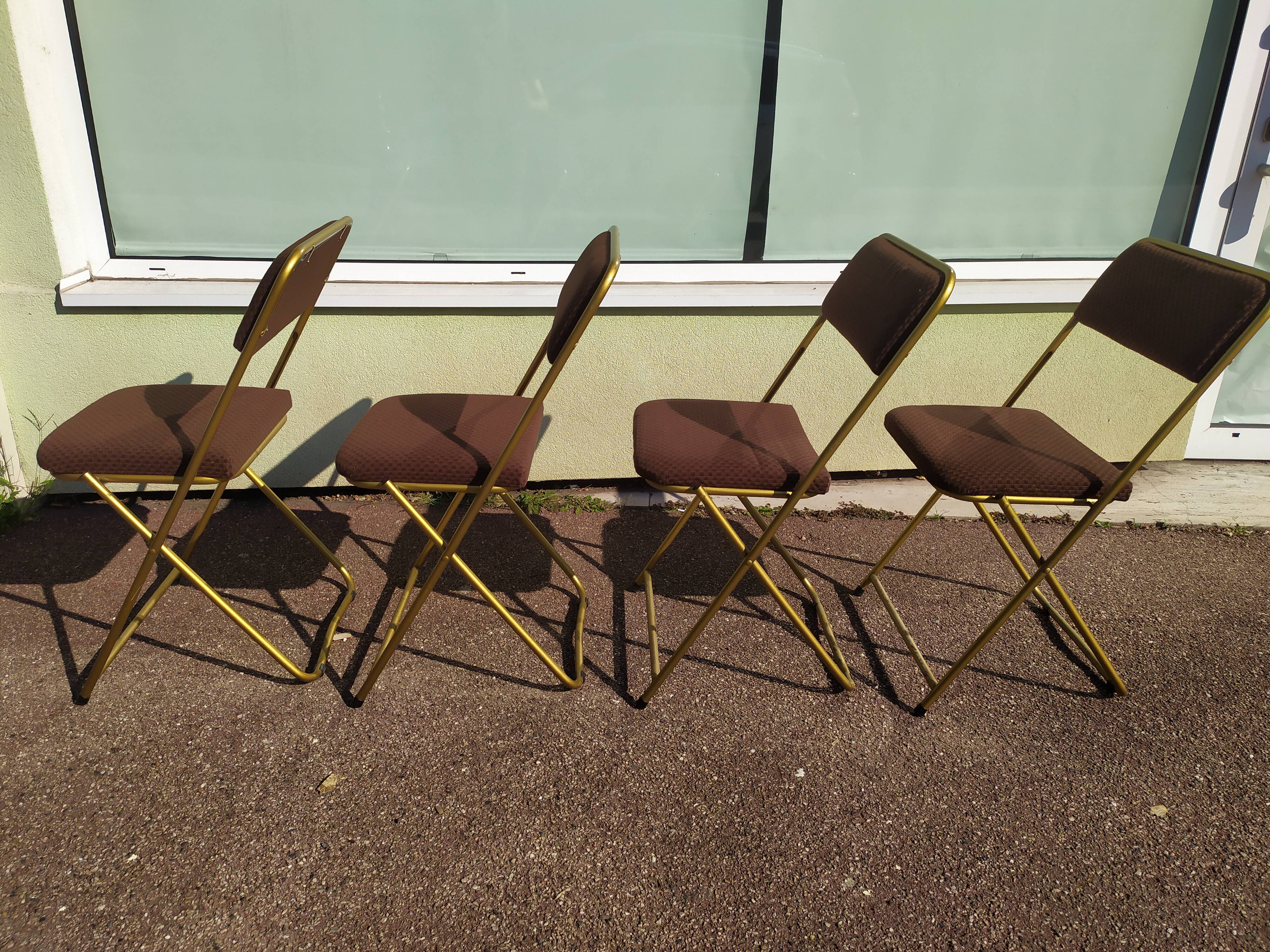 Lot de 4 chaise lafuma pliante damier marron doré