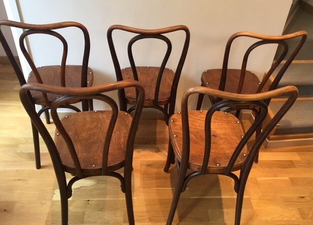 5 chairs bistro J & J Kohn with label and stamp circa 1900