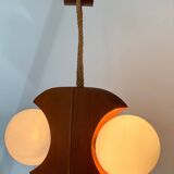 Scandinavian design chandelier pendant, rope, opaline and pine, from the 1980s