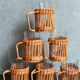 Six vintage 50s glasses in braided rattan cases