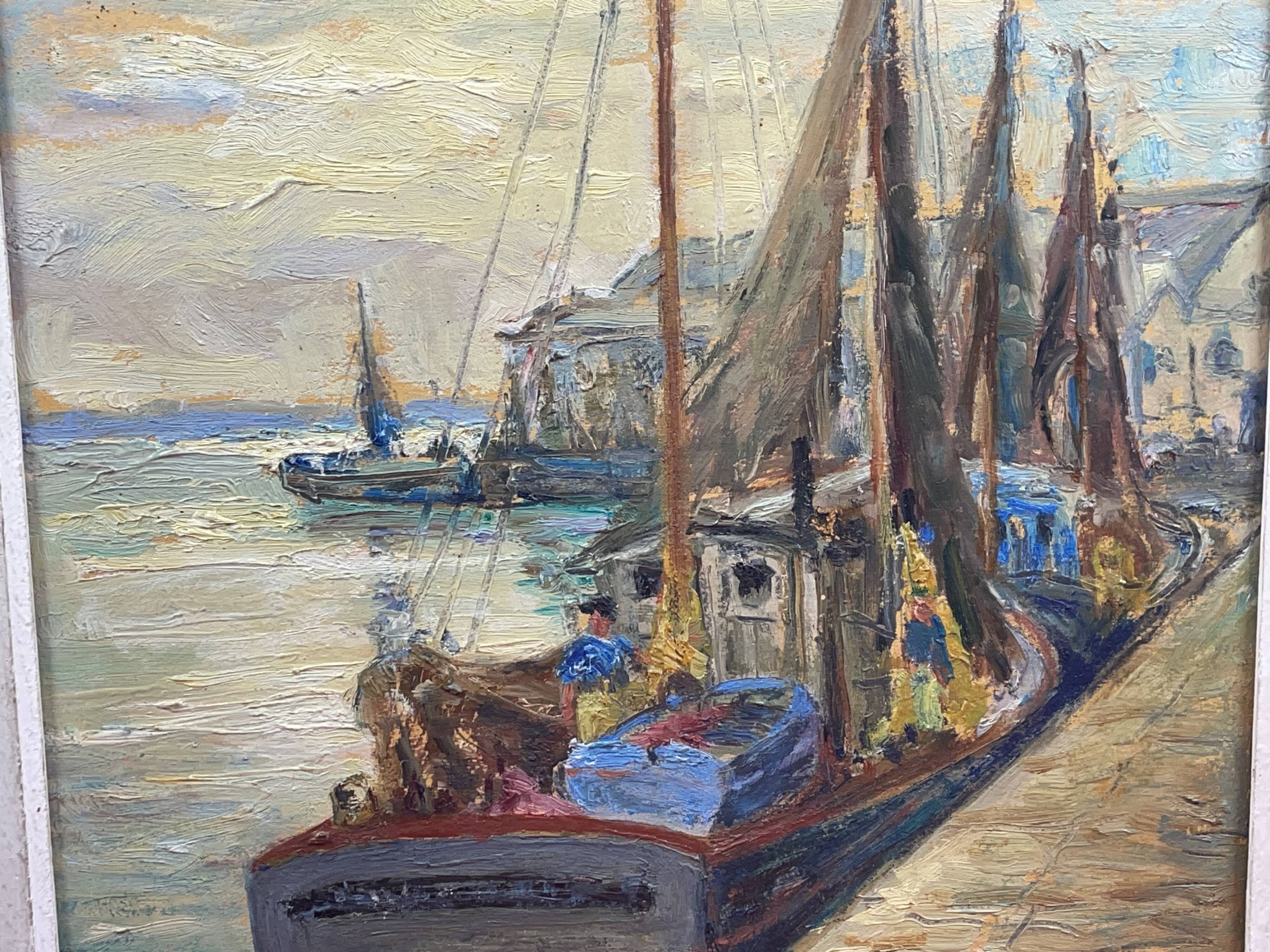 oil on panel signed Crismane - Fishing port, Brittany