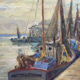 oil on panel signed Crismane - Fishing port, Brittany