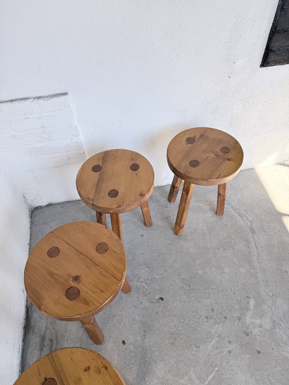 Set of 4 tripod stools from the 1950s.