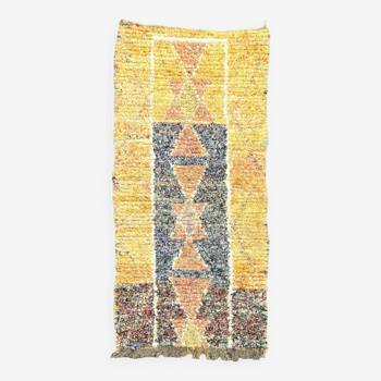 Boucherouite Moroccan Berber rug - hand-woven with recycled fabric scraps - 90x205 cm