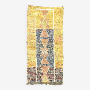 Tapis Berbere Marocain Boucherouite - tissé main avec des chutes de tissus recyclés - 90x205 cm