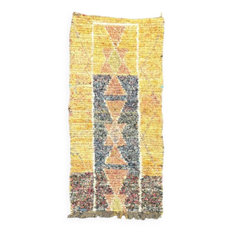 Boucherouite Moroccan Berber rug - hand-woven with recycled fabric scraps - 90x205 cm