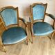 Pair of Louis XVI vintage cabriolet armchairs in duck blue velvet and wood.