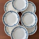 Set of 8 blue ironstone dinner plates Longchamp model Denise.