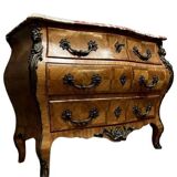 Louis XV style chest of drawers with curved caryatids on all sides in marquetry