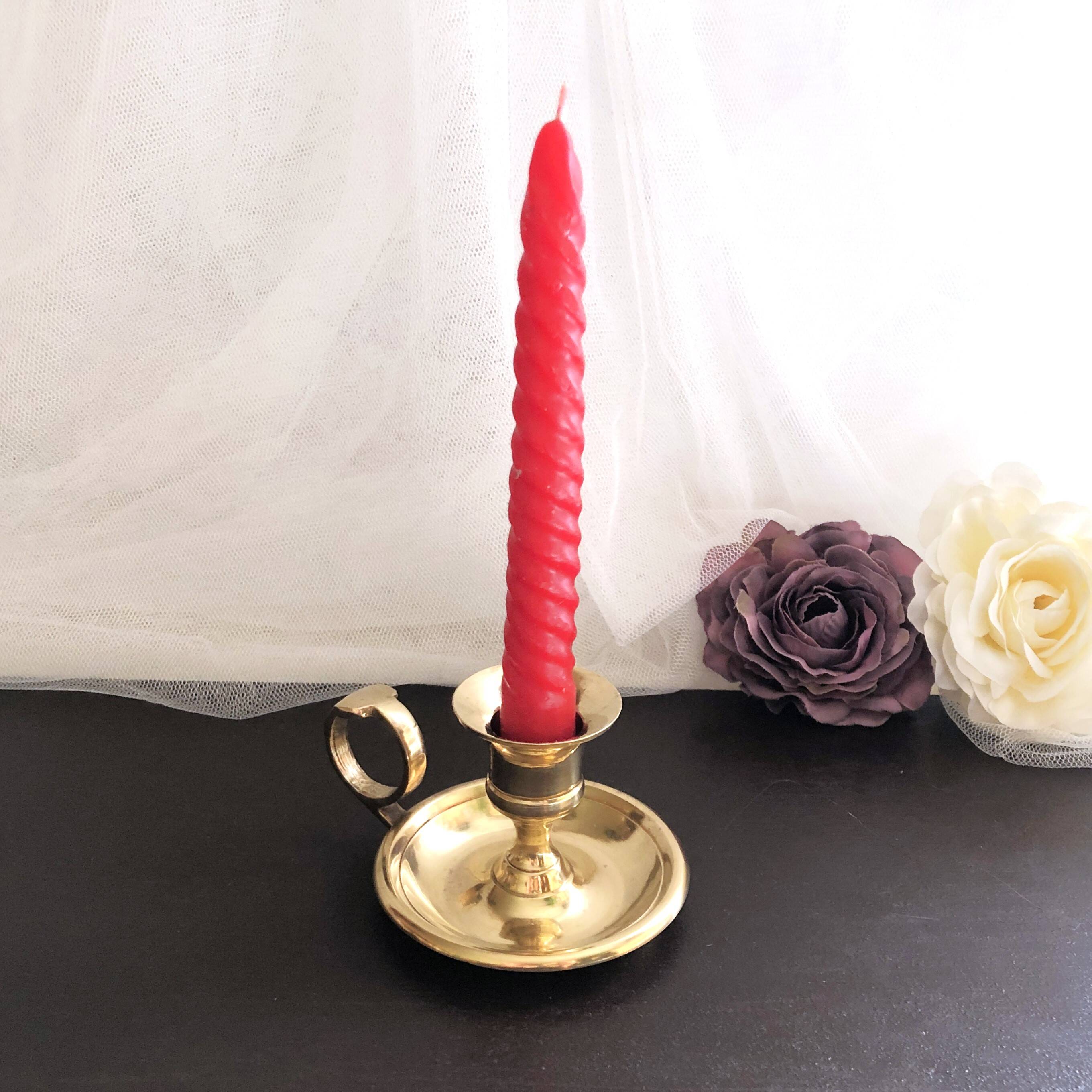 Hand candle holder called "Cave Rat" vintage golden brass