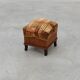 Art Deco walnut stool with original velvet upholstery, Italy 1920s