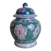 Green, pink and blue Chinese pot or vase