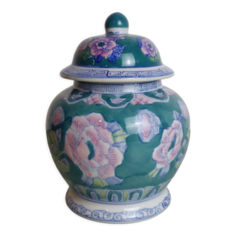Green, pink and blue Chinese pot or vase