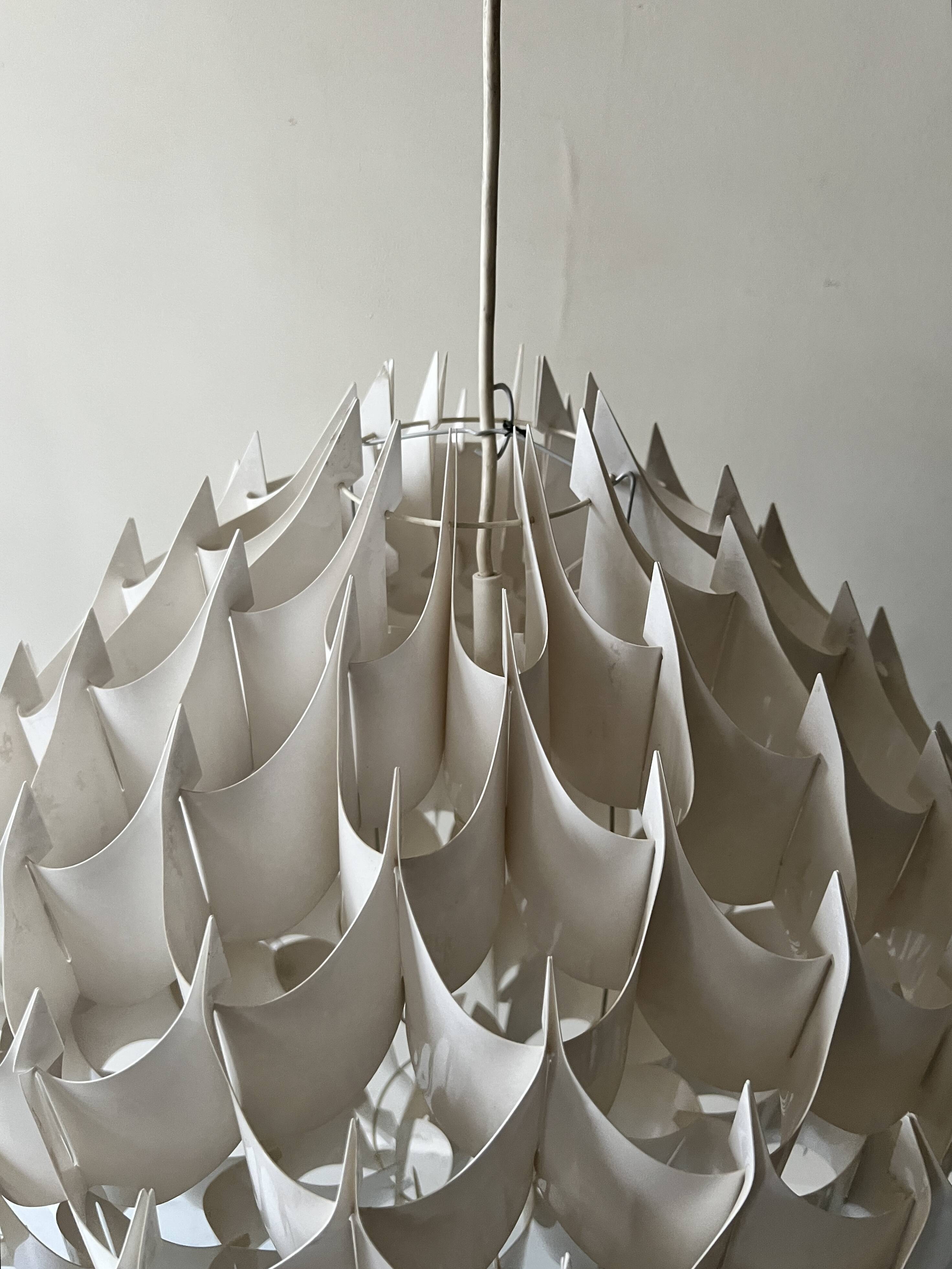 Rhythmic sculptural globe pendant light by H. Milanda, Scandinavian design, 1970