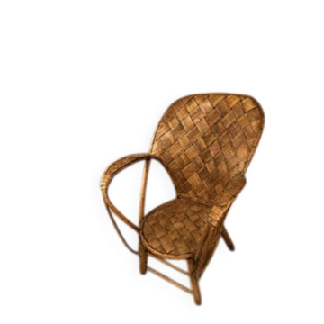 Fauteuil en osier et rotin vintage avec un dossier haut, années 1960-1970.