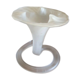Vase en pâte de verre forme tulipe avec collerette vintage