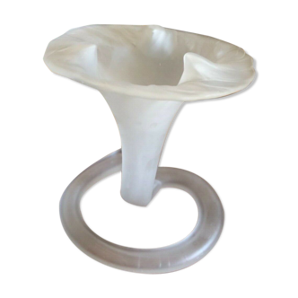 Vase en pâte de verre forme tulipe avec collerette vintage