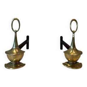 Paire de chenets en bronze - lampe forme