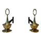 Pair of Bronze Chenets in Neoclassical Style in the Form of an Oil Lamp