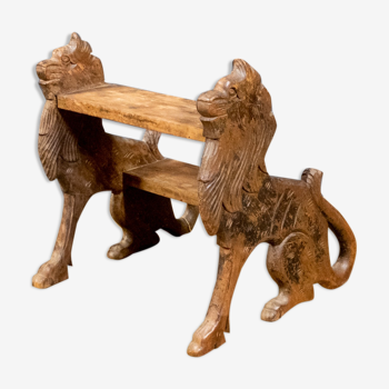 Escabeau en bois avec des lions de 1850