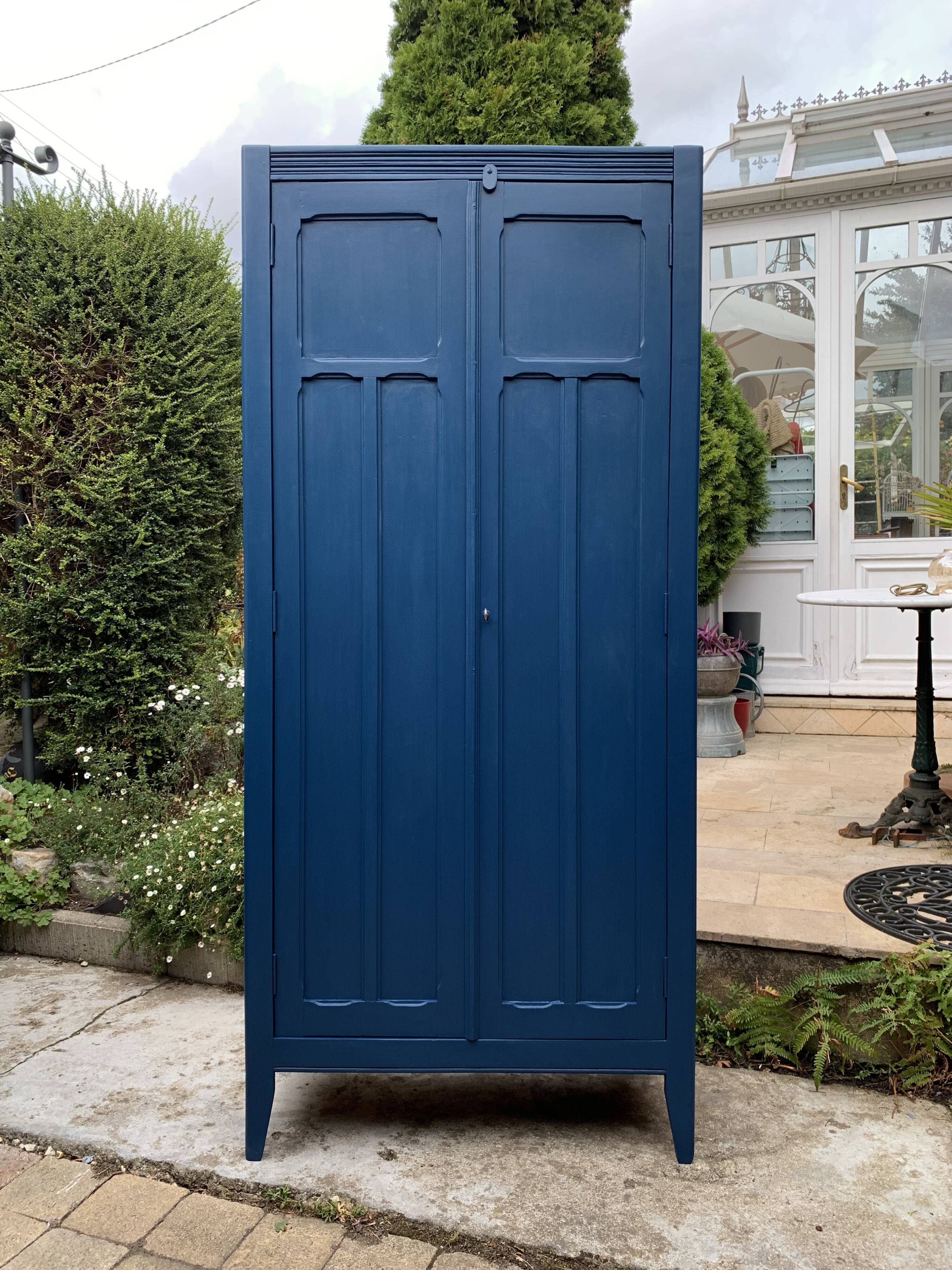 1940s Parisian blue paneled wardrobe