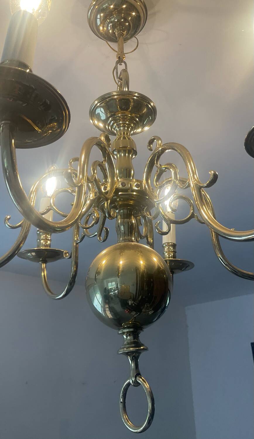 Antique Dutch 6-light chandelier in solid bronze