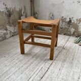 Solid elm and leather stool Maison Regain