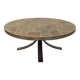 Vintage brutalist round coffee table in metal and slate from the 70s