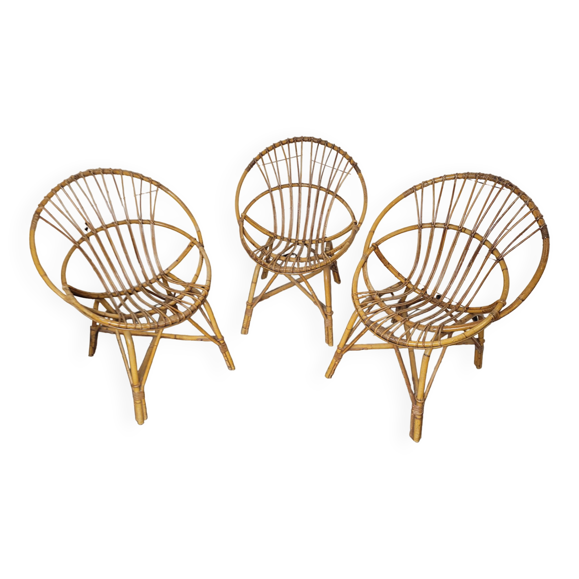 3 rattan armchairs from the 70s