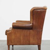 Vintage Sheepskin Leather Wingback Chair