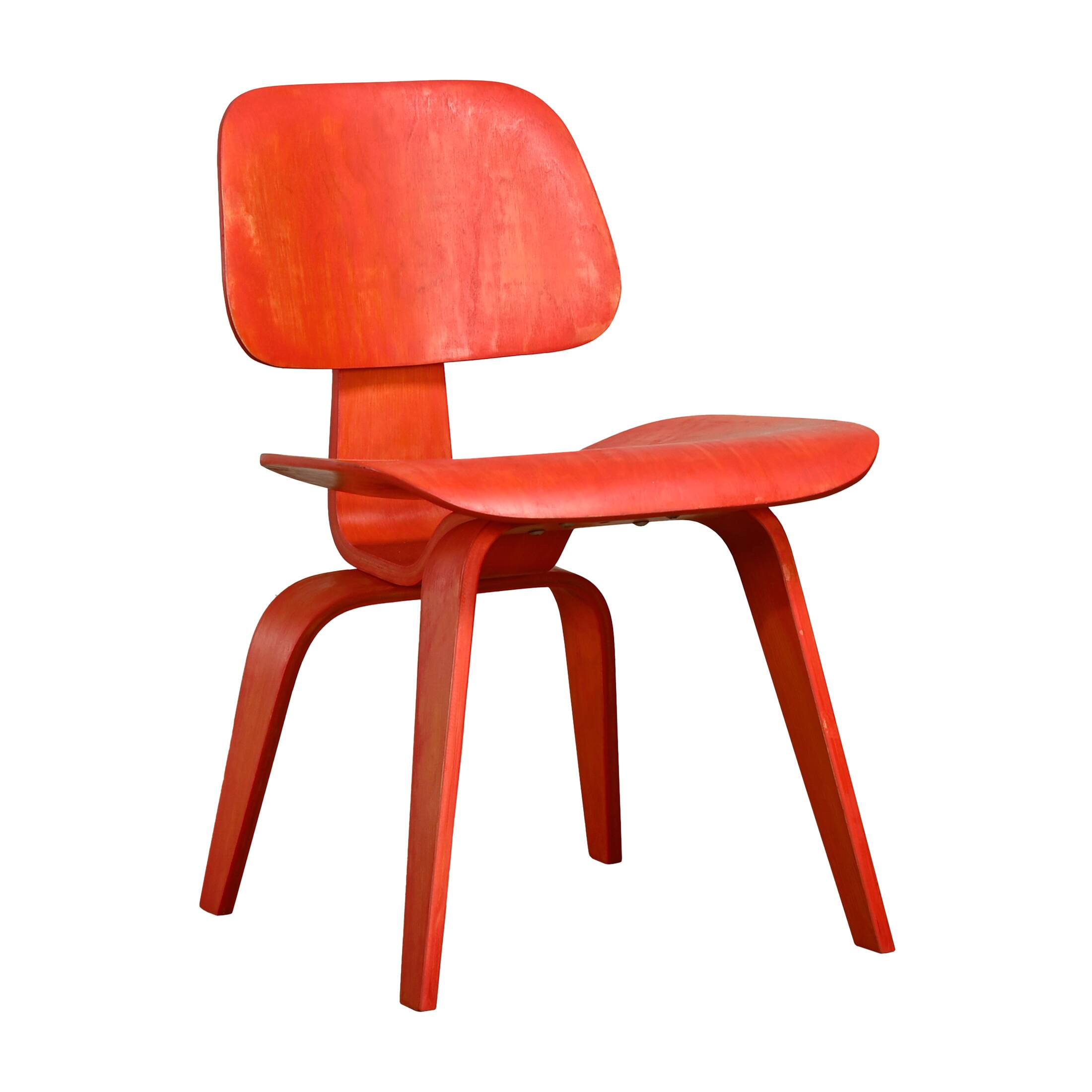 Charles & Ray Eames Early DCW Red aniline dye Ash Dining Chair for Evans Plywood