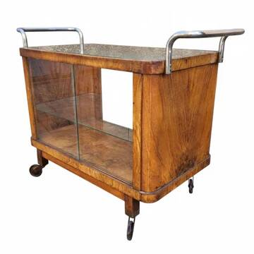 Art Deco walnut serving trolley with chrome, 1930s