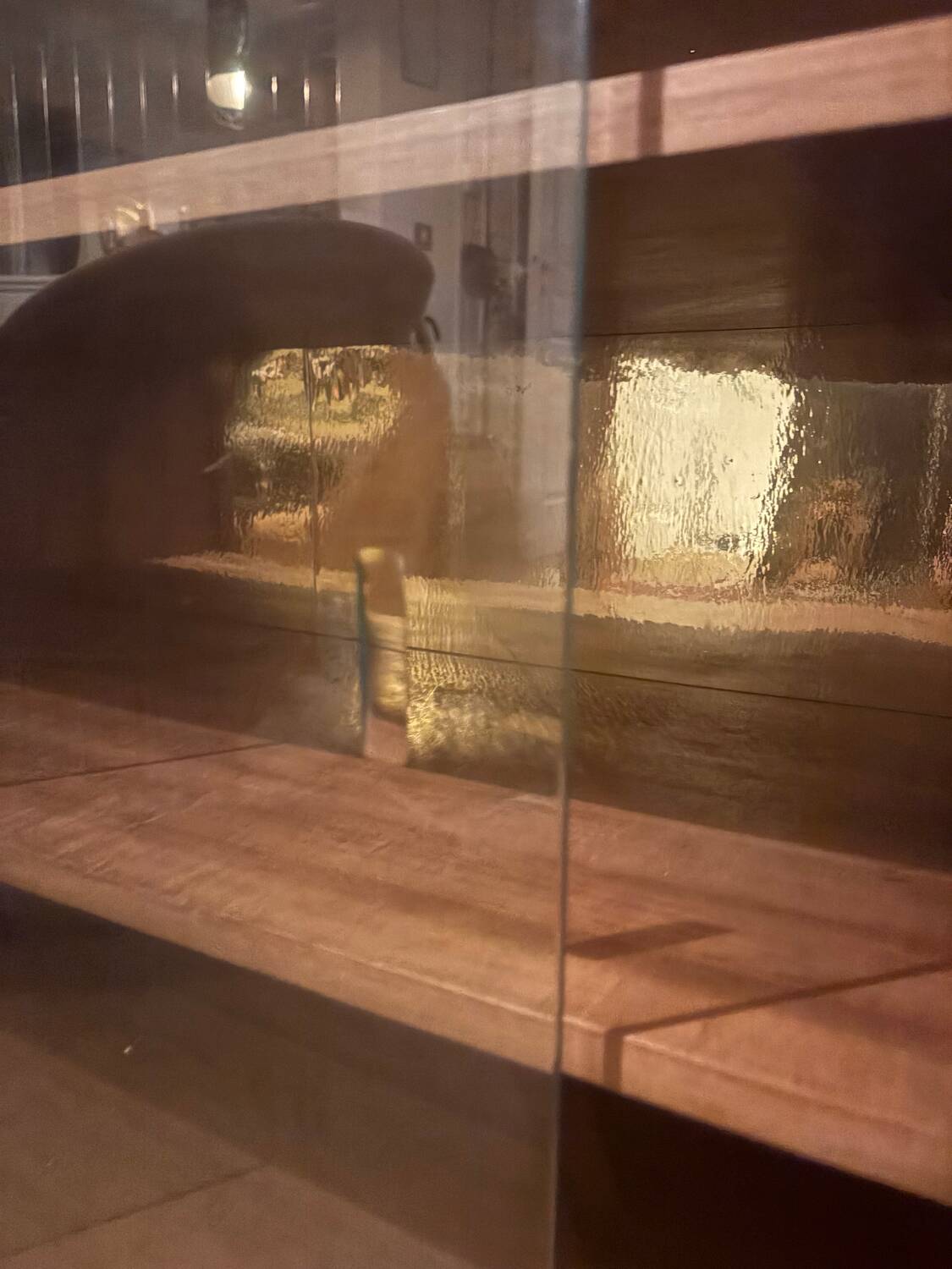 Wooden display cabinet with sliding doors