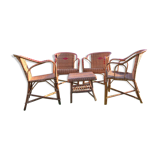Rattan garden armchairs and coffee table