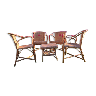Rattan garden armchairs and coffee table