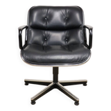 Fauteuil de bureau Charles Pollock édition Knoll en cuir, 1970