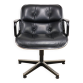 Fauteuil de bureau Charles Pollock édition Knoll en cuir, 1970
