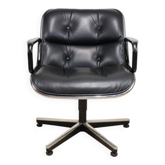 Fauteuil de bureau Charles Pollock édition Knoll en cuir, 1970