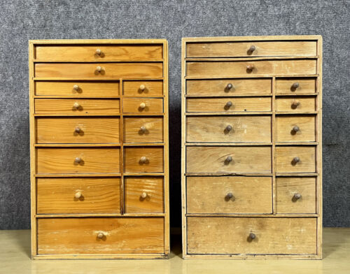 Pair of watchmaker's layettes in natural wood circa 1880-1900