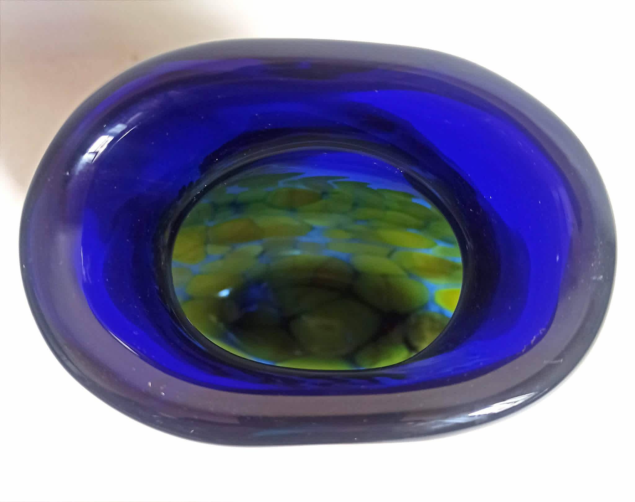 Cobalt blue vase with yellow inclusion Height 33 cm
